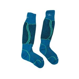 Smartwool PhD Ski Socks Unisex Medium Blue Green Excellent Merino Wool Over Calf